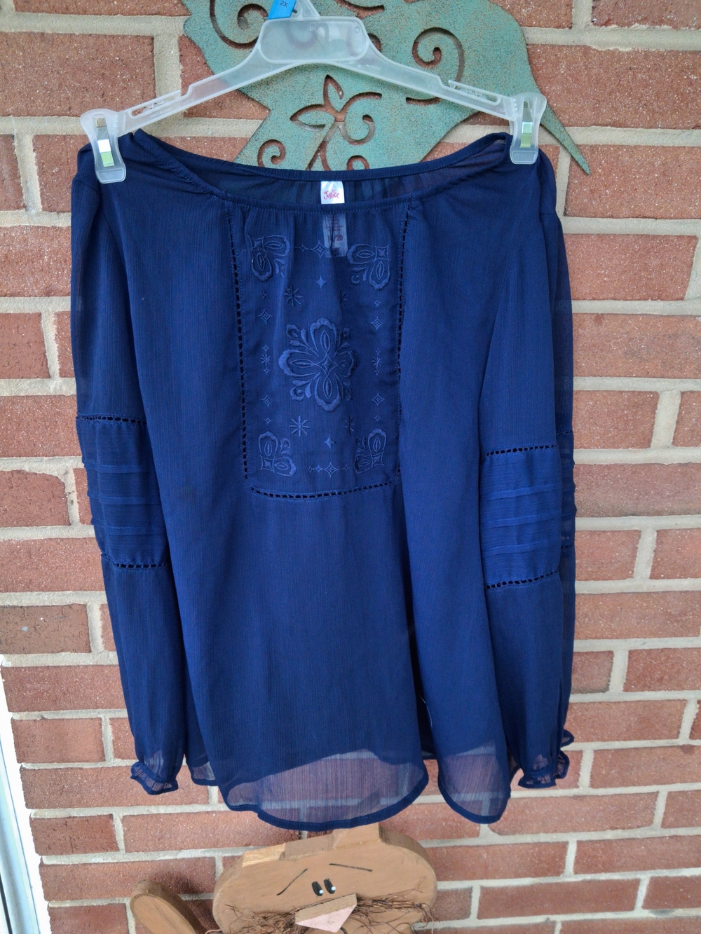 Justice Girls Navy Blue Chiffon Embroidered Long Sleeve Blouse Size 18/20